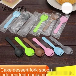 100PCS Thicken Disposable Fork Fruit Fork Plastic Knife Fork Spoon Dessert Spoon Cake Tableware Fork Spoon