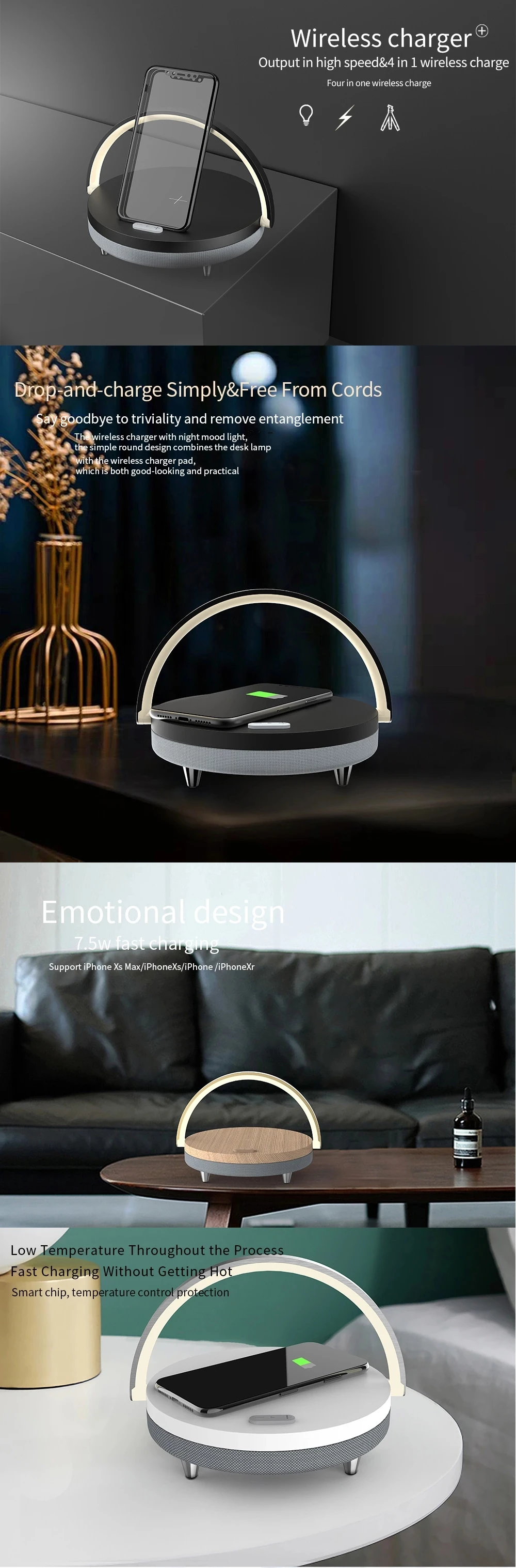 10W fast qi charging desk led lamp 2021 wireless charger speaker with rechargeable battery -HL5126