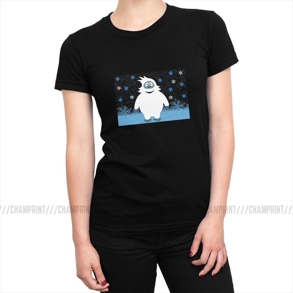 Snowie The Abominable Снеговик футболки женские Монстры футболки Гранж Топы И Футболки в стиле рок Crazy Crew Neck женская одежда - Цвет: Черный