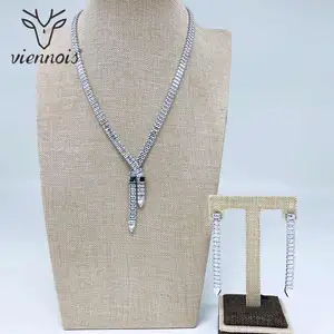Image 4 - Viennois Luxury Jewelry Set For Women Zircon Necklace and Dangle Earrings Jewelry Set Indian Jewelry
