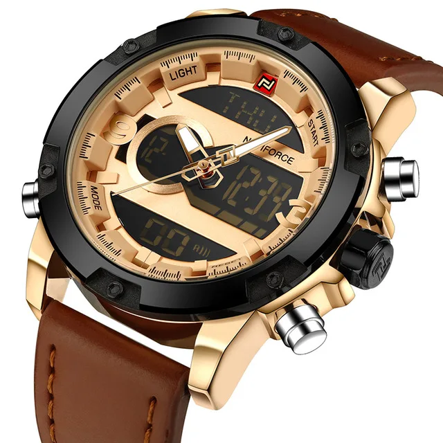 brown gold NAVIFORCE Топ люксовый бренд мужские Кварцевые водонепроницаемые часы мужские модные спортивные часы мужские кожаные военные часы Relogio Masculino - Цвет: brown gold