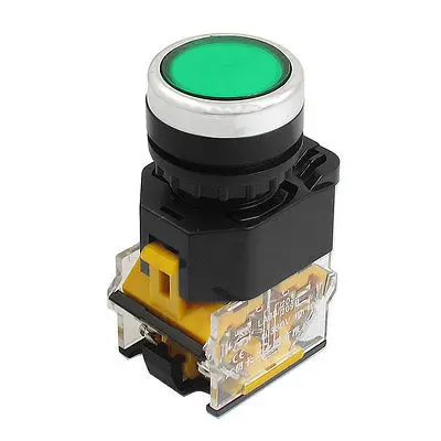 

AC 380V 10A 22mm Threaded 1NO 1NC DPST Green Self-Locking Push Button Switch