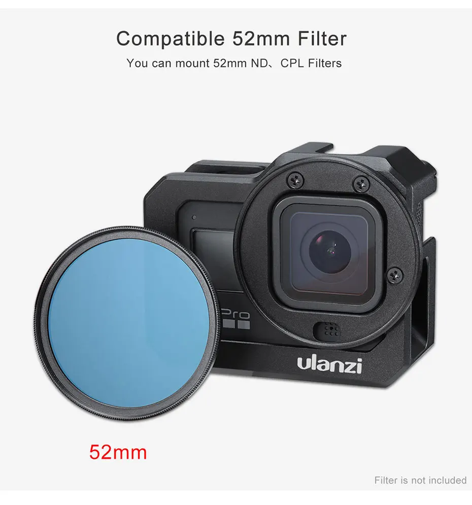 ULANZI G8-5 металлическая Vlog клетка для Gopro Hero 8 черная двойная камера холодного башмака клетка для микрофона светодиодный светильник с 52 мм фильтром адаптер