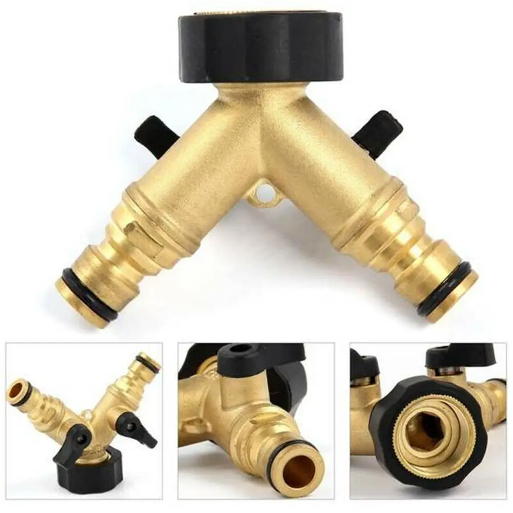 

Yellow Copper Two-Way Washing Machine Faucet Nipple Y Valve Diverting Water Separator Garden Hose Splitter Watering Irrigation