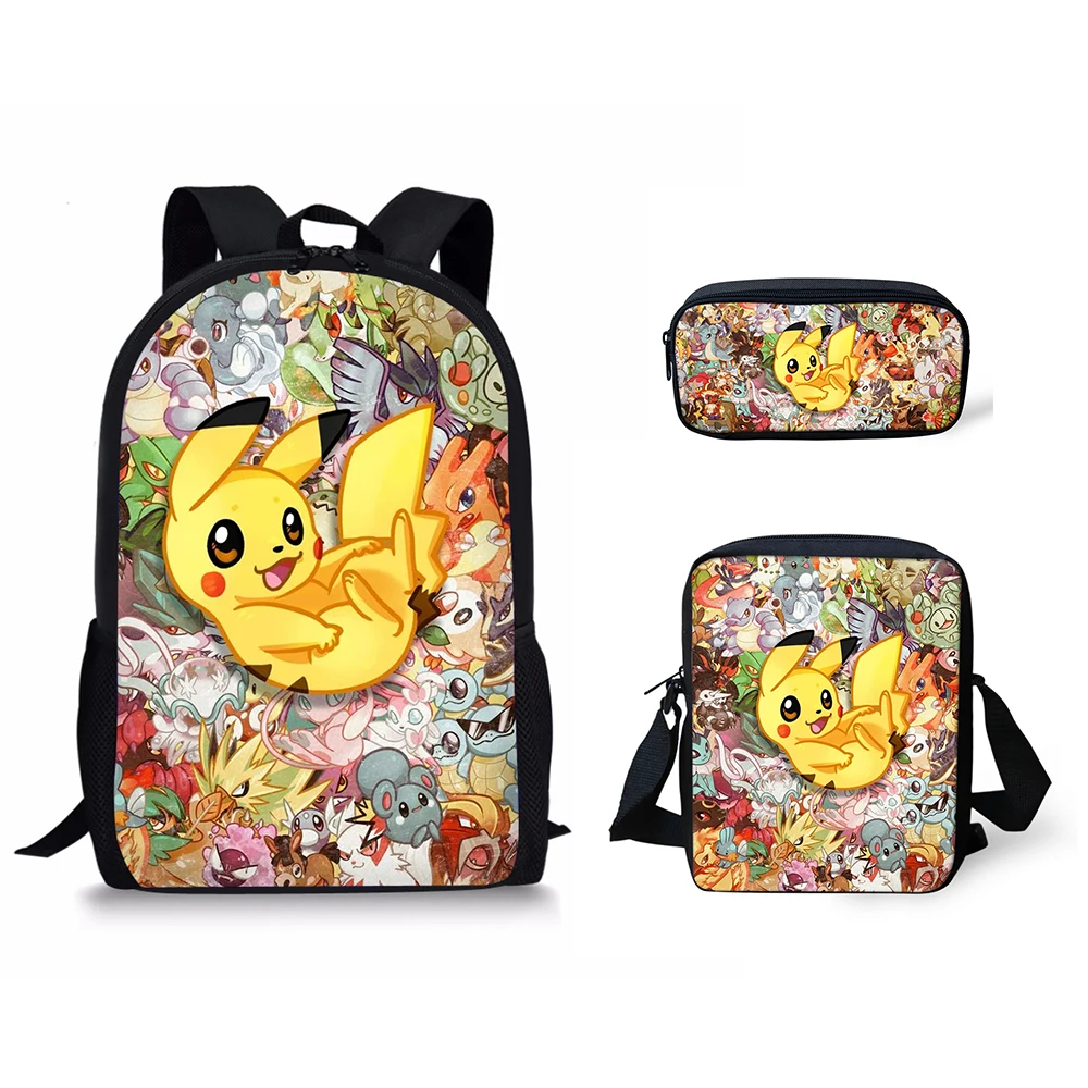 HaoYun 3PCs/Set Children's Backpack Pokemon Anime Prints Pattern School Bags Set Kawaii Pikachu Design Tennagers Book Bags Set