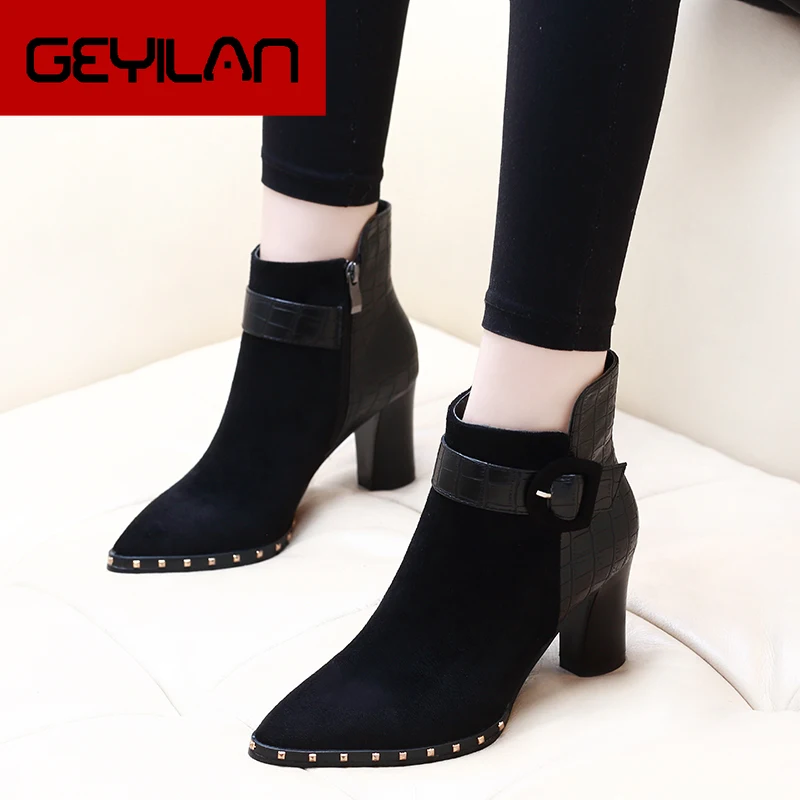 

Sexy High Heels Ankle Boots Women 2019 Winter Hot Fashion Short Boots Party Dress Office Lady Kid Suede Leather Shoes CH-A0130