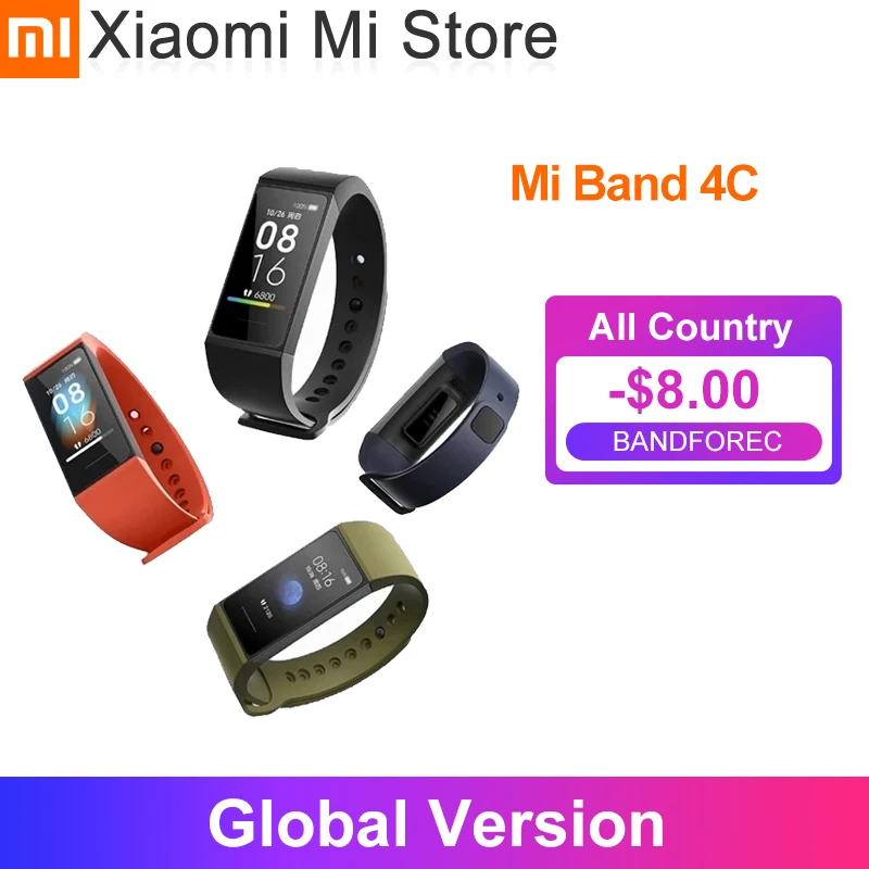  Глобальная версия Xiaomi Mi Band 4C 1,08 "цветной экран Redmi монитор сердечного ритма BT5.0 USB зарядки браслет Смарт браслет 