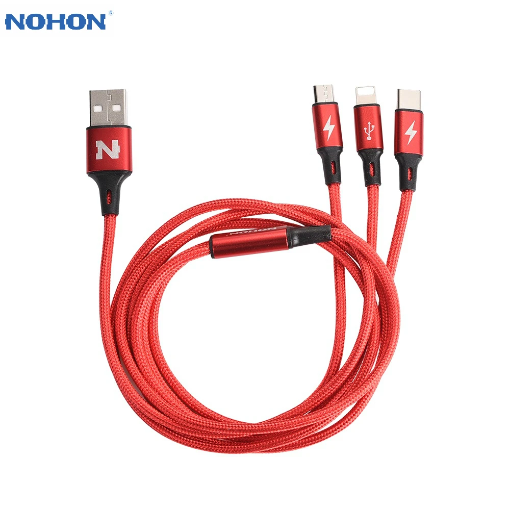 Nohon 3 в 1 USB кабель для iPhone 11 Pro Max type-C кабель для samsung S10 S9 Micro USB кабель для Xiaomi huawei LG зарядный шнур