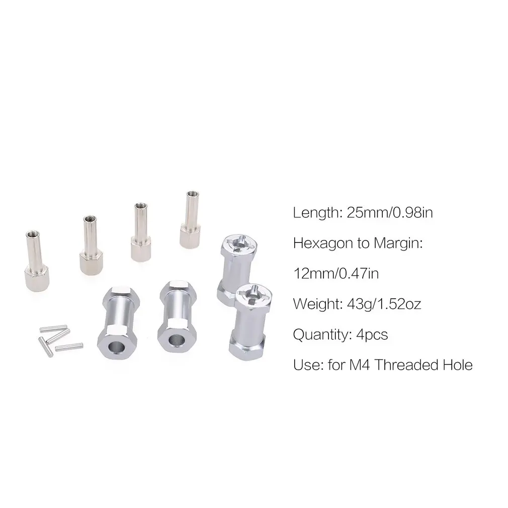 25mm Silver 4 шт./лот 20 мм/25 мм переходник с удлинителем 12 мм Ступица колеса шестигранный привод адаптер для 1/10 RC автомобиль взбирающийся Гусеничный SCX10 Рейф CC01 - Цвет: 25mm Silver