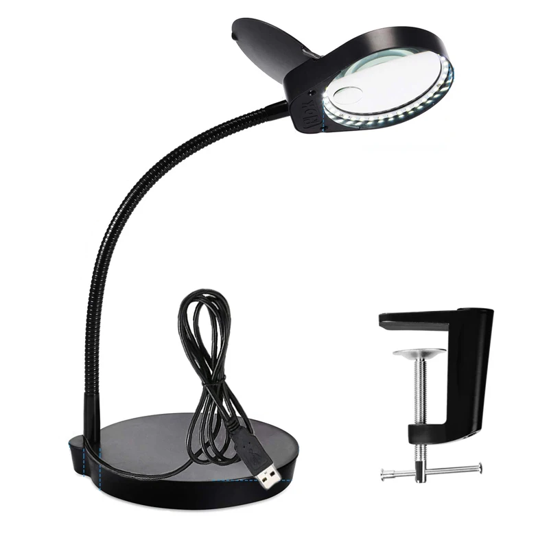 

PDOK 3x10x Lighted Magnifier with Stand & Clamp Bright LED Magnifying Desk Lamp for Reading, Close Work, Task, Workbench, Craft