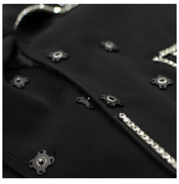 Black exquisite luxury heavy industry diamond trim design expensive girl Wind Suit JacketC8165