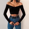 women T-shirts sexy and club fashion female T-shirt long sleeve off shoulder solid color lady Tshirt autumn basic tees ► Photo 1/6