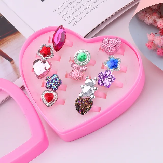 Baby Toy Pink Plastic/Resin Rings Children's Day Gift Animal Flower Shape Kids Rings Adjustable Gem Ring Princess Girl Rings 3