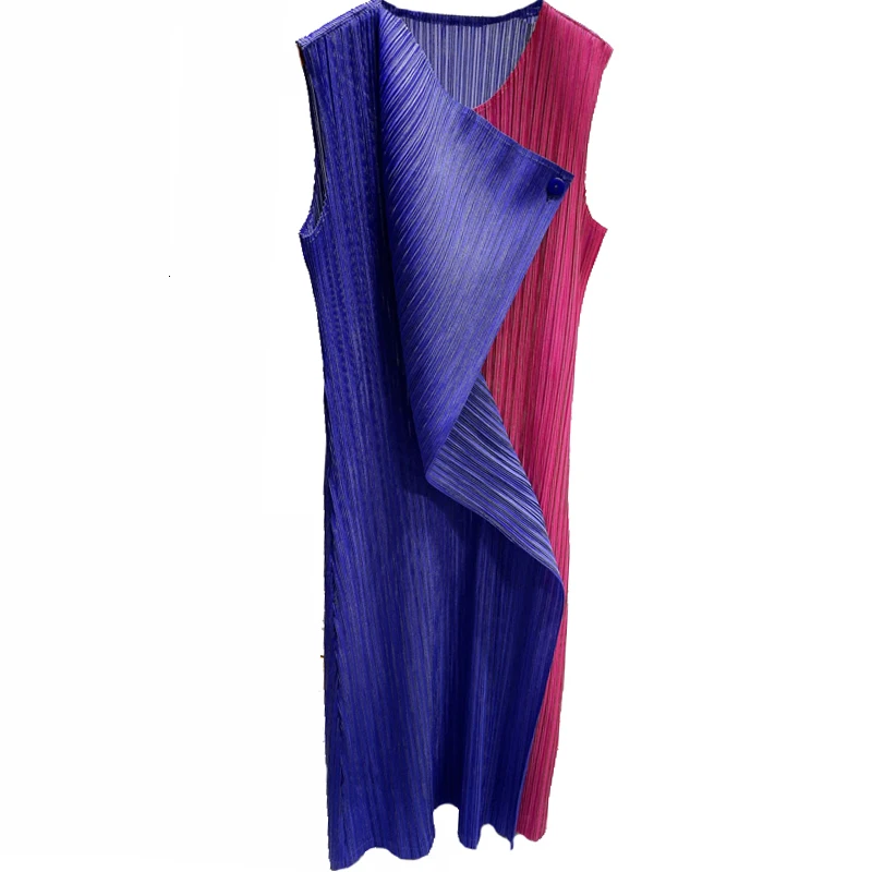 LANMREM модное платье на одной пуговице без рукавов с круглым вырезом, длинное приталенное платье для женщин PC247