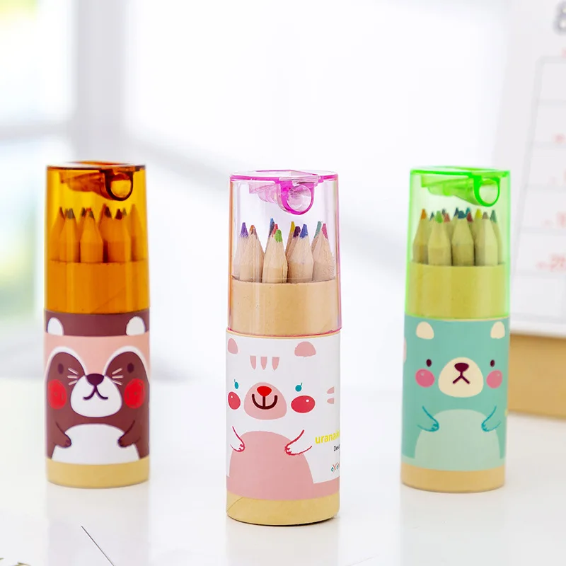 Juego de bolígrafos de madera para niños, set de 15 cajas de lápices de 12 colores con afilador