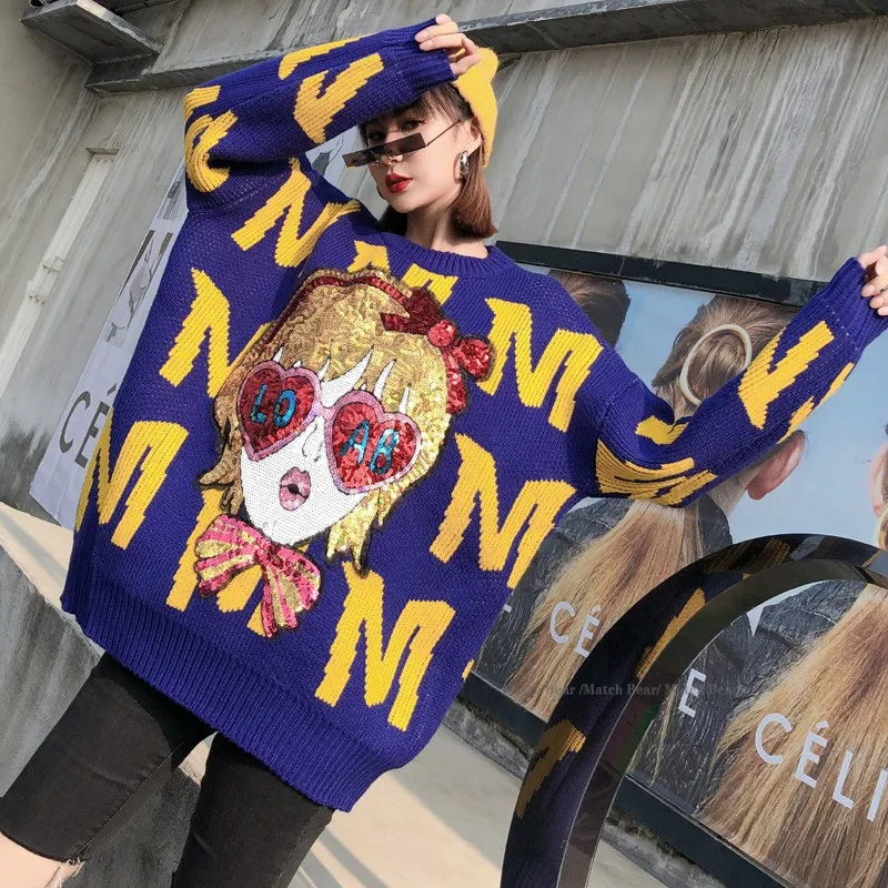 QING MO Character Sweater With Sequin 2020 Autumn