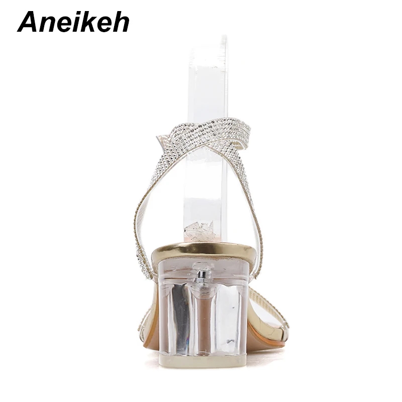 Aneikeh/модные блестящие стразы; прозрачные босоножки из пвх; женская обувь; босоножки на высоком каблуке 5 см с открытым носком; летняя обувь для вечеринок