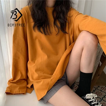 

6 Colors Autumn Women Solid Cotton O-Neck Side Split T-Shirts Korean Long Sleeve Oversize Tops Casual Wear Spring Bottoming T080