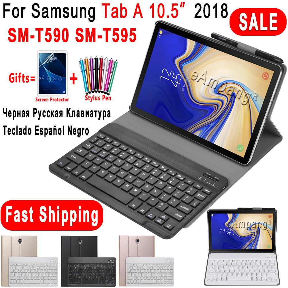 

Russian Spanish English Keyboard for Samsung Galaxy Tab A 10.5 2018 Keyboard Case T590 T595 SM-T590 SM-T595 Leather Cover Funda