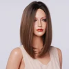 HENRY MARGU Natural Straight Wig Bob Brown Black Ombre Wig Synthetic Short Wigs for Women Heat Resistant Fiber Hair Middle Part ► Photo 3/6