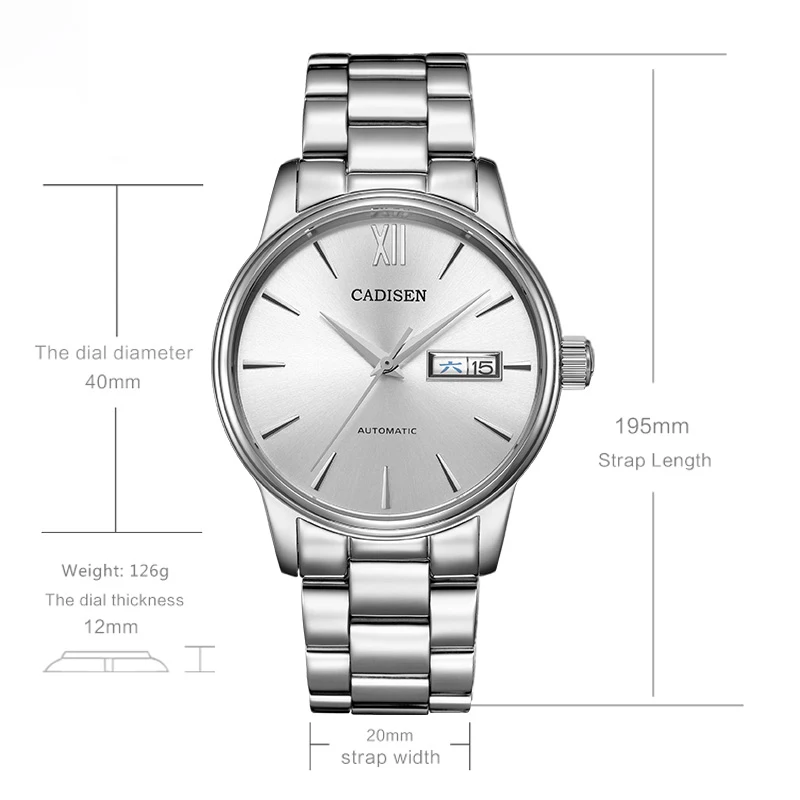 CADISEN Mens Watch Automatic Mechanical Week Date Fashione Business luxury Brand Japan NH36A Movement Watches Relogio Masculino