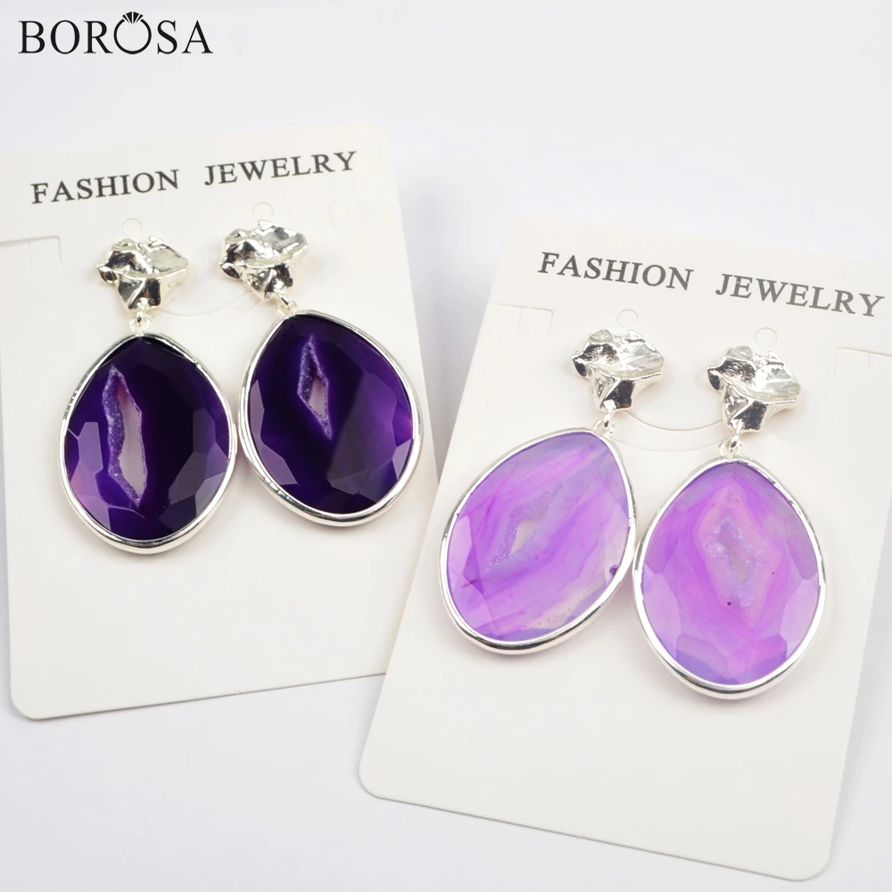 BOROSA 4 пары Золотая/с серебряной рамкой падение Форма Агатовые слайсы серьги драгоценные камни Радуга кулон agates Druzy серьги дольками ювелирные изделия WX1176