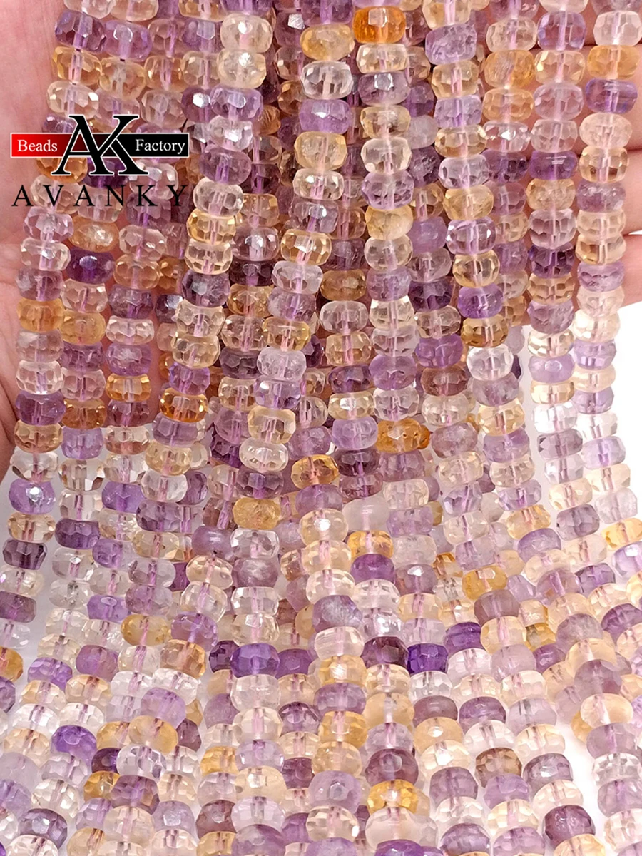 Natural Faceted Citrine Amethysts Quartz Beads Small Section Loose Spacer for Jewelry Making DIY Necklace Bracelet 15'' 5x8mm