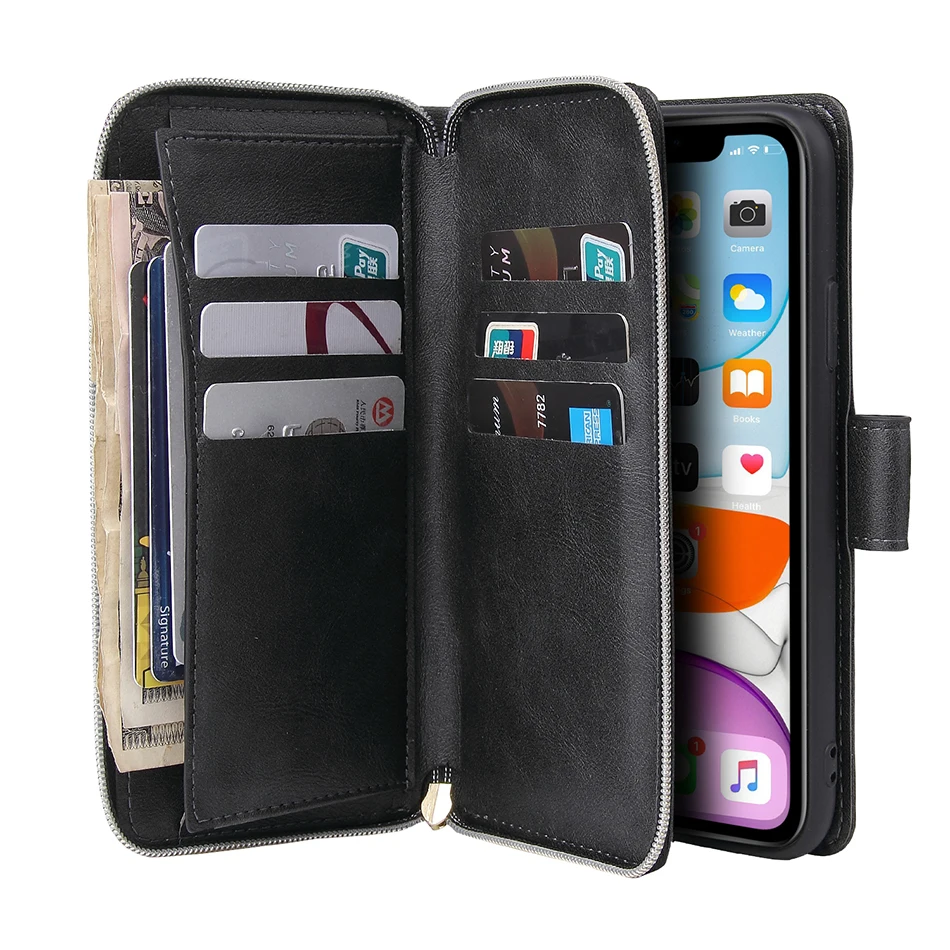 Ultra Thin Zipper Cover For iPhone 13 Mini Case iPhone 6 6S Plus 7 8 X 10 XR XS Max 11 12 iPhone11 Pro Max SE 2020 Stand Fundas iphone 12 pro max wallet case