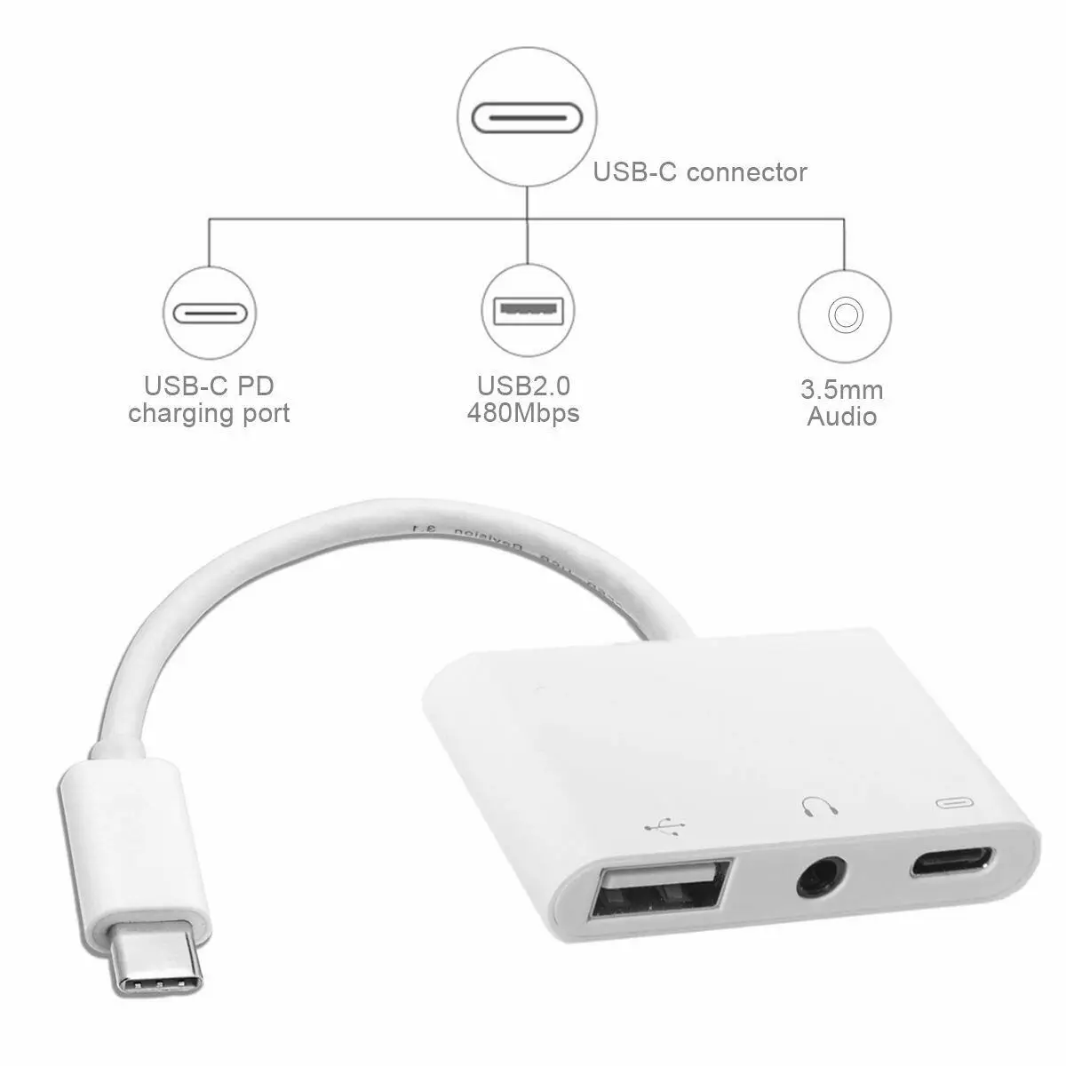 BAAQII USB-C type-C до 3,5 мм наушники AUX аудио и USB 2,0 Женский и мощность PD адаптер для сотового телефона планшета легко использовать AA4536