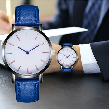 

Quartz Mens Watch Creative Color Pointer Casual Business Simple Male Leather Strap WristWatch Clock Friend Gift Relogio Masculin