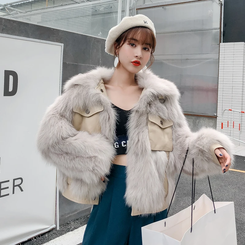 Женское пальто с натуральным мехом, куртка из лисьего меха, зимнее пальто из овчины, женская одежда, Корейская винтажная теплая меховая верхняя одежда, пальто Hiver LW2037