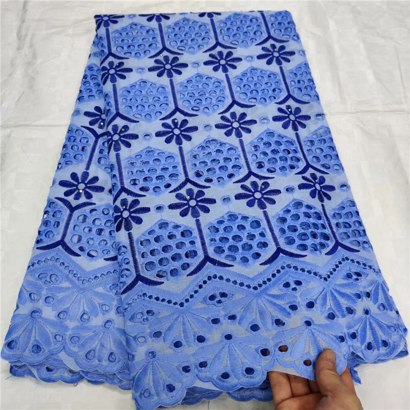 blue Newest African Lace Fabrics Top Sale Swiss Voile In Switzerland Latest Cotton For Nigerian Wedding | Дом и сад