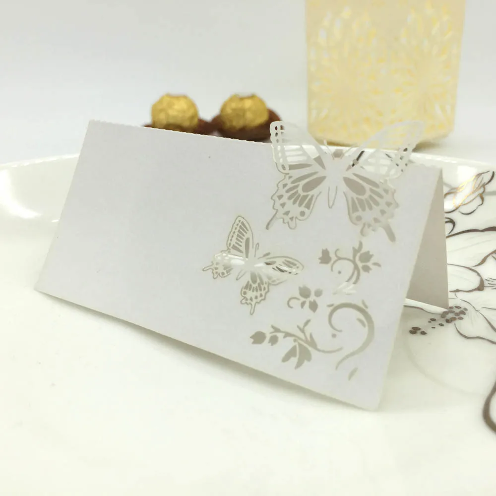 

10Pcs/pack Name Place Card Romantic White Carved Butterfly Table Mark for Wedding Birthday Banquet Decoration Supplies
