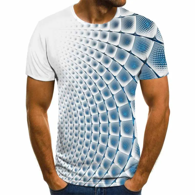 Camiseta informal de verano para hombre, tops Harajuku de celosía 3D, camiseta tridimensional con espiral, camisa de cuello redondo de talla grande, ropa de calle, novedad de 2020