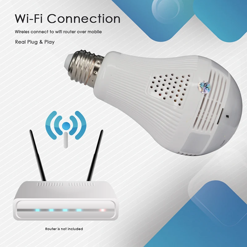 360 Security Wireless Camera Wifi 1080P Panoramic Home Security Fisheye Bulb Lamp HD IP Camera Two Ways Audio