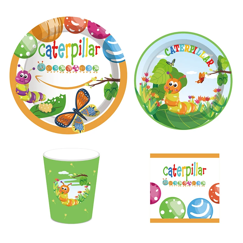 44 шт./компл. мультяшная одноразовая посуда гусеница эволюция Бабочка