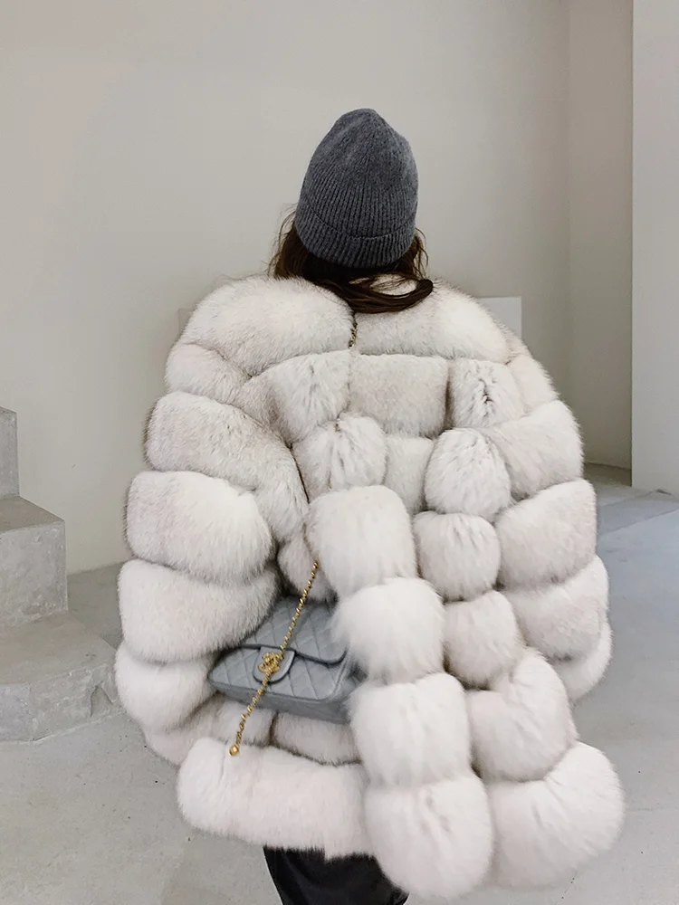 Women Natural Fox Fur Coat 2022 New High Quality Genuine Fox Fur Jackets V-neck Luxury Woman Fur Overcoats Whole Skin Fox Coats