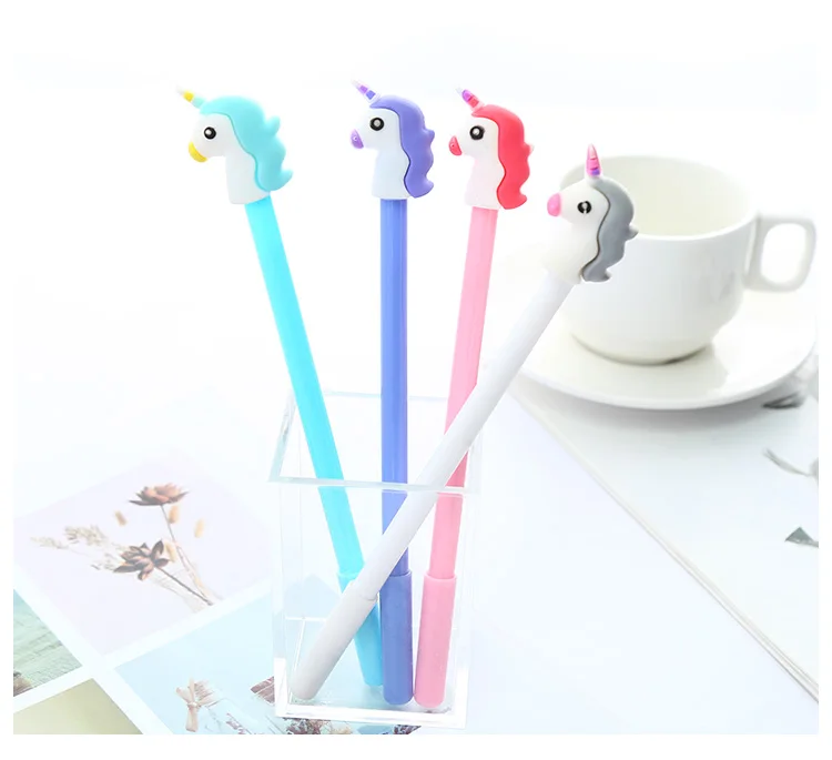 12Pcs/pack Creative Cute Kawai Unicorn Gel Pens Blue Black Office School Novelty Kawaii Stationery Pencil Case Bag Bts Accessory