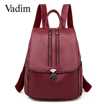 

Vadim High Quality Leather Backpack Women Bag Large Capacity School Bag for Girls Solid Designer Bags Ladies Backpack Sac a Dos