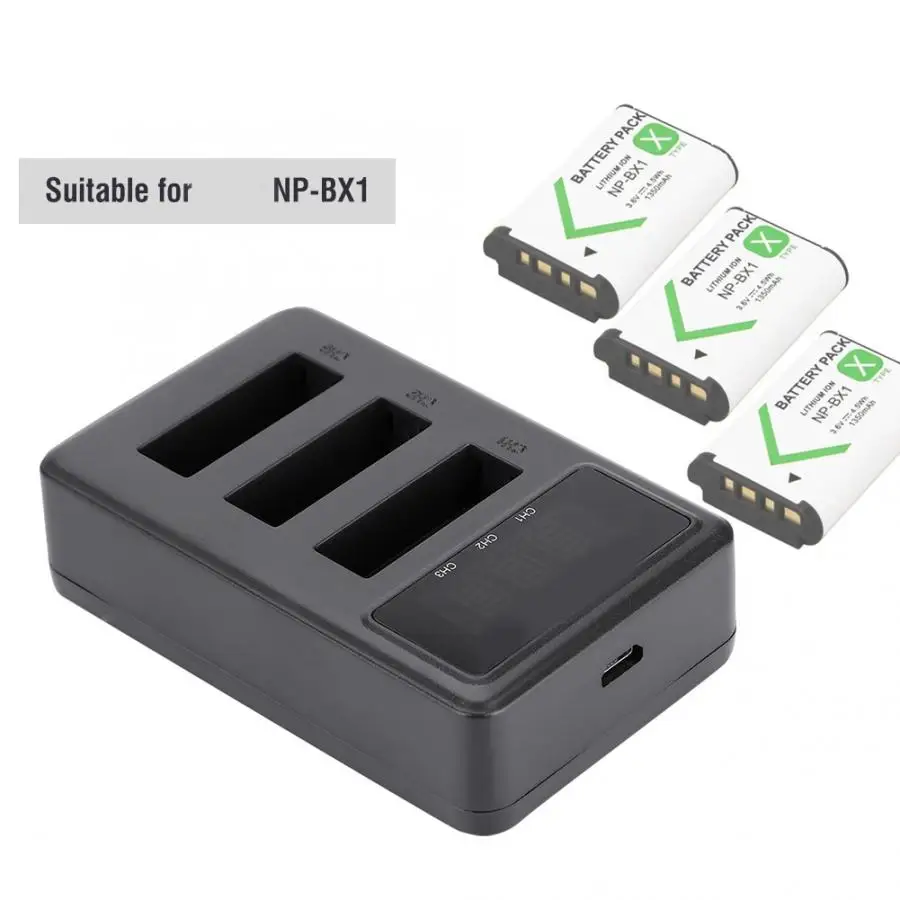 Зарядное устройство для экшн-камеры, 3 слота, зарядка через usb, черный аксессуар для sony NP-BX1