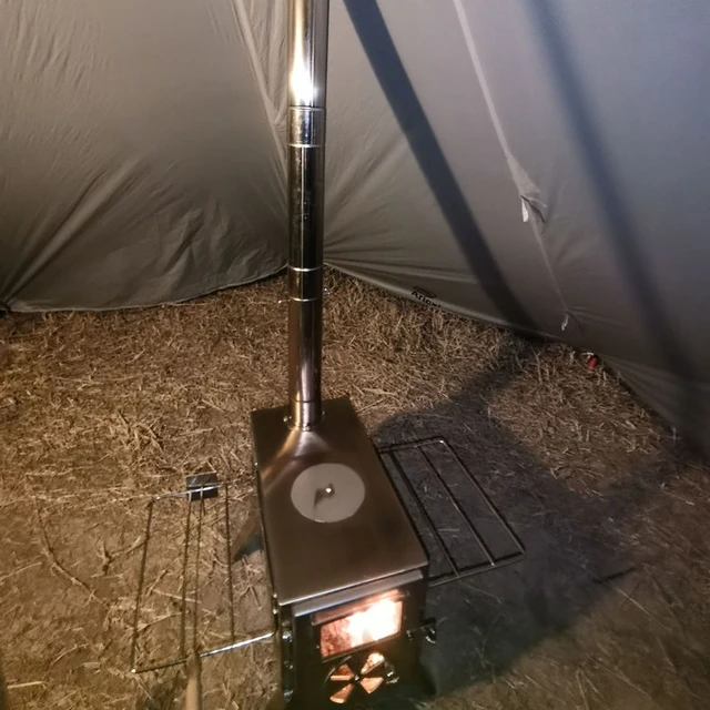 Poêle à bois en acier inoxydable pour tente touristique, tuyaux de