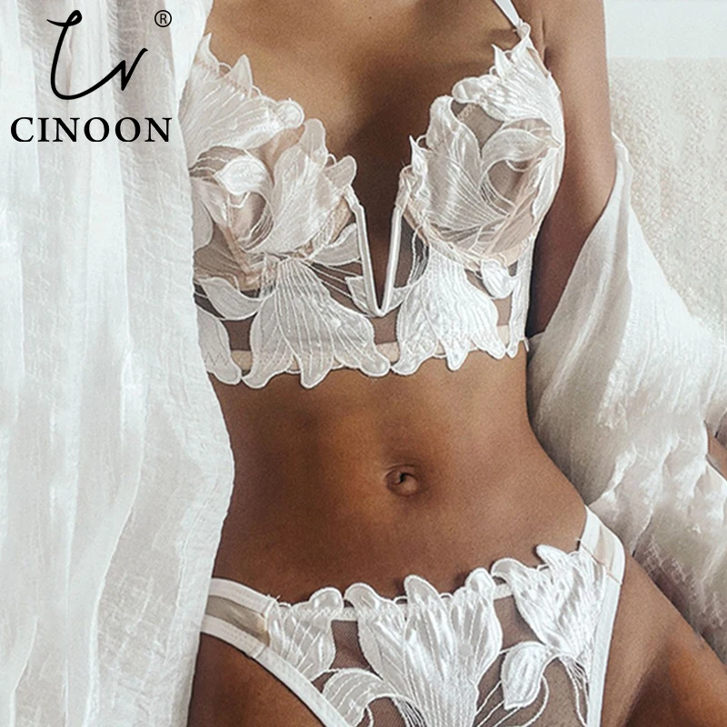 CINOON New Lace Lingerie Women Sexy Bra Set Push Up Bras Underwear Set 3/4  Cup Lingerie Set Embroidery Flowers Bras And Panties Y200708 From Luo02,  $18.67