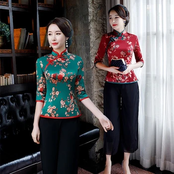 

Spring new Tang suit cheongsam blouse improved fashion Chinese seven-point sleeve mother dress wedding banquet suit large 4XL