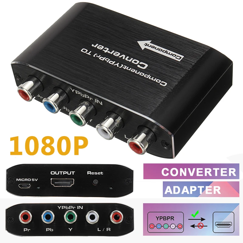 Новый RGB RCA VGA к HDMI-совместимый AV компонентный преобразователь коробка YPbPr 1080P