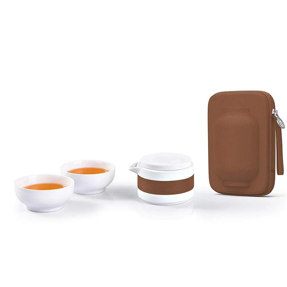 Коричневый 3Pcs/Set Ceramic Tea Cup Set Portable Kung Fu Tea Pot with Bag for Office Home Travel TN99 - Цвет: Коричневый