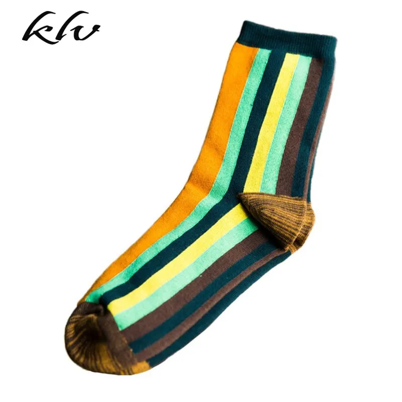 5 Pairs Mens Rainbow Vertical Stripes Cotton Crew Socks Skateboard Hosiery Gift