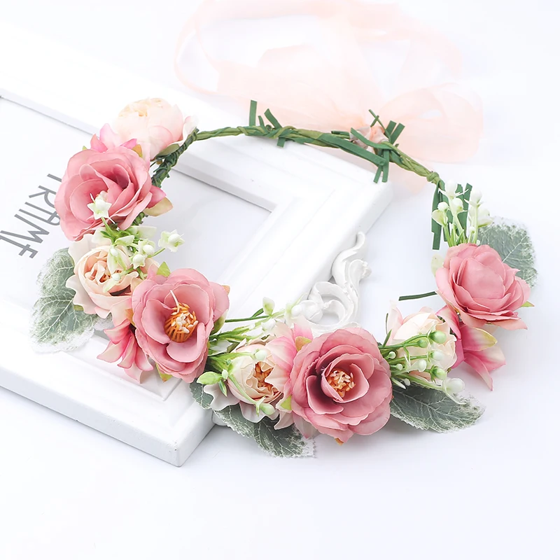 Camellia Flower Crown Festival Headband Women Hair Accessories Headdress Girl Floral Garland Wedding girls hair flower hairpiece flapper headband