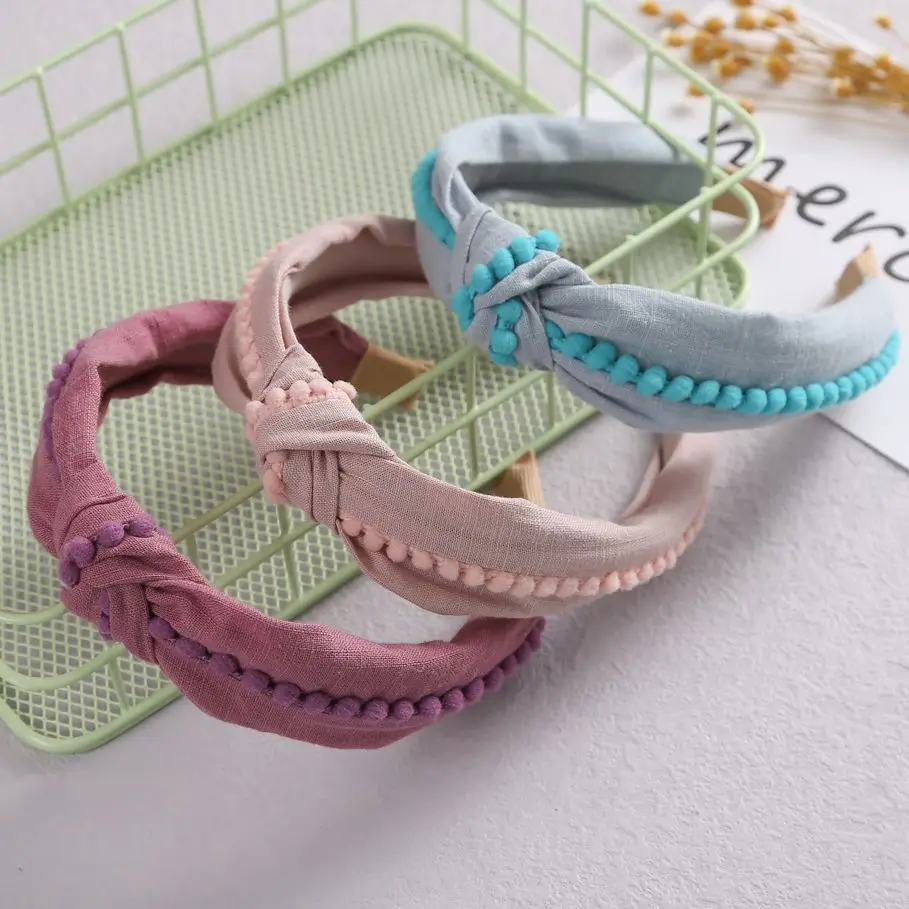 1Pcs Cross Knot Hair Hoop Hairbands for Children Lovely Pompom Baby Kids Headbands Girls Hair Accessories Hair Bands