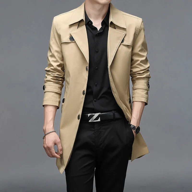 Men Oversized Classic Trench Coat 8XL Windbreaker Solid Slim Fat Business Casual Long