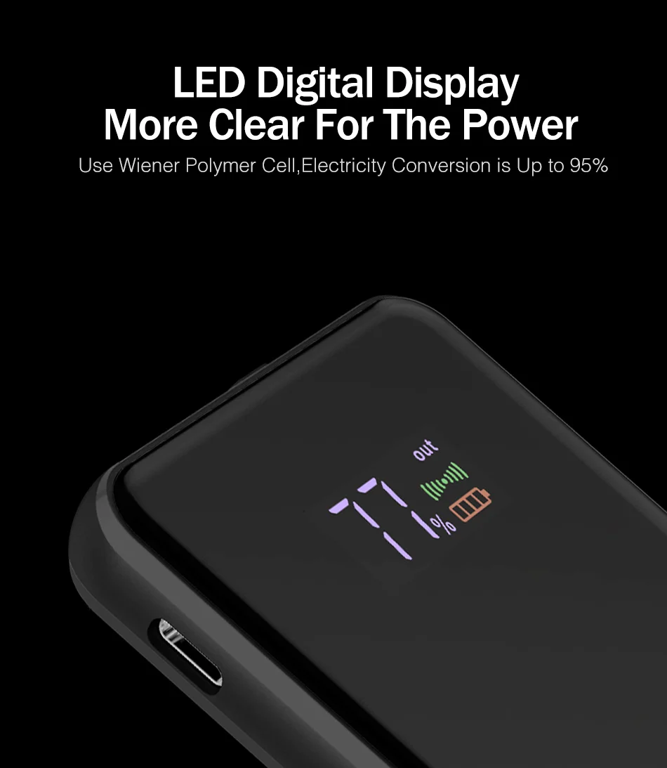 Power Bank 5000mAh вертикальное Беспроводное зарядное устройство, YKZ светодиодный дисплей двойной USB быстрая зарядка внешний аккумулятор для iPhone Xiaomi